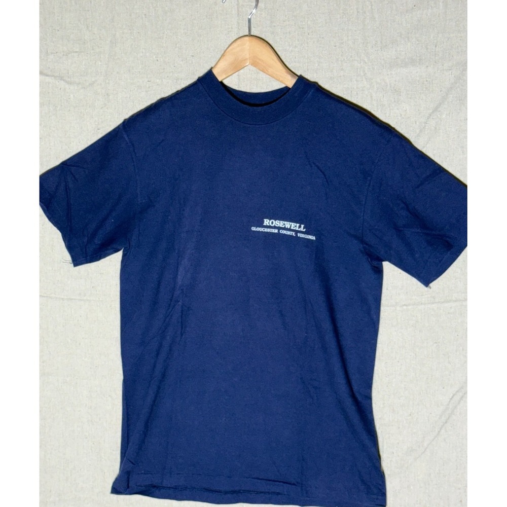 Vintage 90s Rosewell Virginia T-Shirt Mens M Navy Blue Hanes Beefy T Made in USA